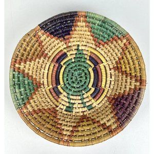 Tribal Coiled Hand Made Basket Decor Multi Color Southwestern Basket 11.5”Wx3"D